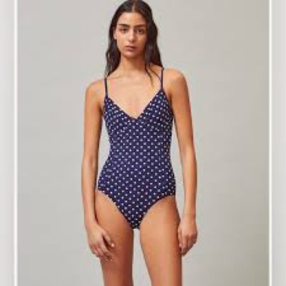 Tory Burch Navy and White Polka Dot Swimsuit